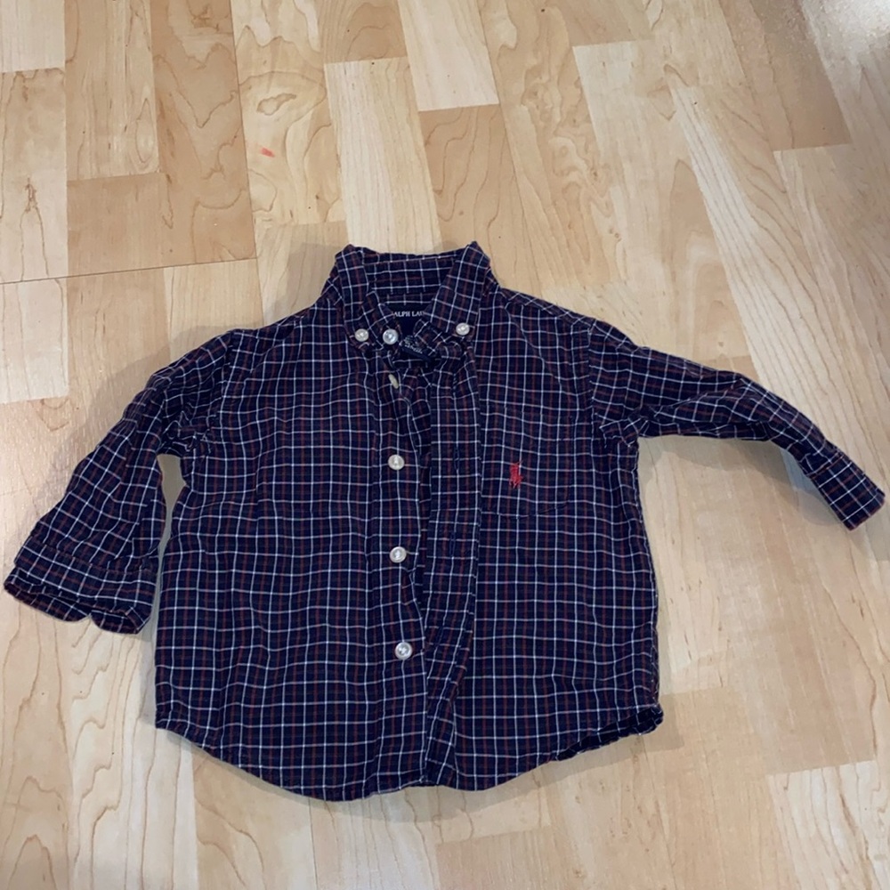 Ralph Lauren baby black/red/white plaid long sleeve button down - 12 months
